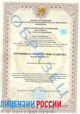 Образец сертификата соответствия аудитора №ST.RU.EXP.00006174-3 Балабаново Сертификат ISO 22000